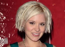 Brea Grant wearing her white platinum hair in an A-line bob