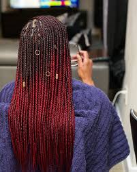 Black And Blue Knotless Braids Tolu Asani On Instagram T1b Burgundy Knotless Braids November Bookings Re On Black Girl Natural Hair Cool Braid Hairstyles Braided Hairstyles For Black Women