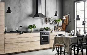 A Straight Line Kitchen With A Row Of Base Cabinets With Ash Fronts Against A Gray Concrete Lookin Functional Kitchen Design Ikea Kitchen Design Kitchen Plans