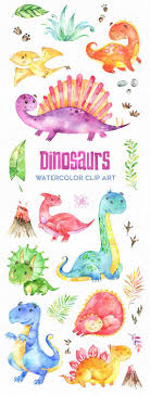 Dinosaurs Watercolor Clip Art Characters Cute Dino S Floral Creatures Planners Trex Multicolor Baby Shower Stickers Kids Raptor Clip Art Watercolor Clipart Craft Paper Design
