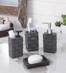 Completing the set is a large soap dish that stores your favorite bar of soap. Zahab Ceramic Black Stone Bathroom Accessories Set Of 4pcs Lotion Dispenser Toothbrush Holder Soap Dish Tumbler Holder Buy Online In Aruba At Aruba Desertcart Com Productid 78438399