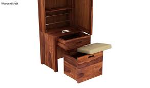 With the back of the dressing table facing the bed, you may have the undecorated side on full display (depending on how the designers have gone about if you're thinking about purchasing a dressing table that doesn't feature some form of backboard, which would obviously block out the light, we urge. Buy Adolph Dressing Table With Storage Stool Honey Finish Online In India Wooden Street