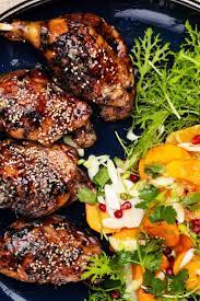 Sesame Glazed Duck Legs With Spicy Persimmon Salad Nyt Recipes Duck Leg Recipes Cooking