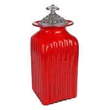 The wonderfully intricate floral patterns of these classically styled talavera kitchen canisters will complement any kitchen decor! Blown Glass Canisters Collection Red Glass Kitchen Canister Gkc014