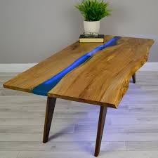 Resin River Coffee Table On Walnut Base Wood Table Design Furniture Resin Furniture