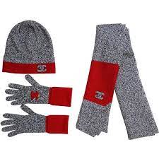 Pre Owned Chanel Black White Cashmere Knit Cc Scarf Hat Glove Set W Red Trim Vintage Chanel Handbags Chanel Black And White Cashmere Knits