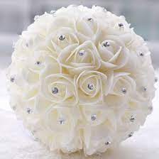 Silk wedding bouquet in white. Beautiful White Ivory Artificial Flower Wedding Bouquets Bridal Bouquet Bridesmaid Artificial Flower Wedding Bouquets Bridesmaid Flowers White Wedding Bouquets
