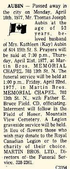 Bombardier Thomas Joseph Aubin (1924-1977)