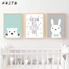 Nditb Kawaii Bear Rabbit Canvas Art Posters Woodland Animal Cartoon Nursery Prints Painting Wall Picture Baby Room Decoration Canvas Art Poster Wall Picturesart Baby Room Decor Kid Room Decor Kids Wall Decor