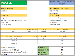 Color scales change the color of each cell based on its value. Auto Repair Invoice Template Free Download Ods Excel Pdf Csv