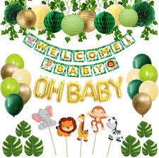 Below you will find your party essentials with this little lion theme, including tableware, decorations, centerpieces and much more. Buy Sweet Baby Co Jungle Theme Safari Baby Shower Decorations With Banner Animal Centerpieces Tropical Leaves Greenery Garland Lantern Pom Poms Oh Baby Balloons Neutral Party Supplies For Boy Girl Online In