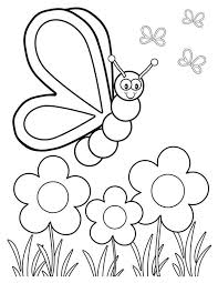 Here you can find numerous butterfly coloring pages that can be easily printed for free. Butterfly And Three Spring Flower Coloring Page Spring Coloring Sheets Spring Coloring Pages Kindergarten Coloring Pages