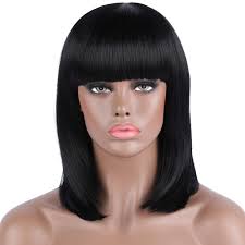 A shag haircut doesn't mean short. Onedor Women S 14 Inch Straight Short Black Bob Wig With Hair Bangs Heat Resistant Synthetic Full Hair Wigs For Women 1 Black Buy Online In Barbados At Desertcart