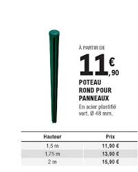 Support pied de poteau à enfoncer galvanisé à chaud 71 x 71 mm ( 7x7 cm) de 900 mm ( 90 cm ) de long. Offre Poteau Rond Pour Panneaux Chez Eleclerc Brico
