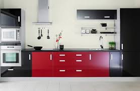 pictures of red and black kitchens