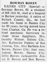 Obituary for Bowman BOWMAN BOWEN (Aged 62)