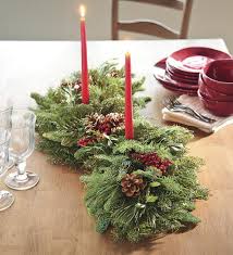 Holiday Woodland Evergreens Centerpiece With Two Candles Plowhearth