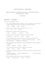Ø§Ø³Ø¦Ù„Ø© Ø§Ø®ØªØ¨Ø§Ø± Ø¹Ø§Ù„ 212 ØªØ±Ø§ÙƒÙŠØ¨ Ø¨ÙŠØ§Ù†Ø§Øª Ø§Ù„ÙØµÙ„ Ø§Ù„Ø£ÙˆÙ„ Ù„Ù„Ø¹Ø§Ù… 2013 Ù‡ÙŠØ§ÙƒÙ„ Ø§Ù„Ø¨ÙŠØ§Ù†Ø§Øª Data Structures Ø¹Ø§Ù„ 212 Csc 212 Ø¬Ø§Ù…Ø¹Ø© Ø§Ù„Ù…Ù„Ùƒ Ø³Ø¹ÙˆØ¯