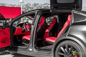 Tesla Model X Custom Leather Interior In Bentley Red With Matte Carbon Fiber Trim By T Sportline Tesla Model X Tesla Model Custom Leather