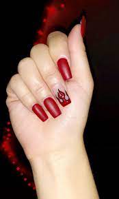 Red holographic glitter flame false nails. Rote Flammennagel Fire Nails Red Nails Acrylic Nails