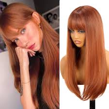 Amazon.com : KOME Auburn Long Layered Wig with Bangs,Ginger Straight Hair  Wigs for Women,Red Hair Synthetic Heat Resistant Wig for Party Cosplay  Dality Use… : Beauty & Personal Care