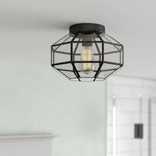 Gold glass flush mount ceiling light modern semi crystal pendant light for hallway entryway bedroom. This Semi Flush Mount Features A Black Metal Cage With Glass Shade That Will Complement Urban Industrial And Trans Flush Mount Ceiling Lights Semi Flush Light