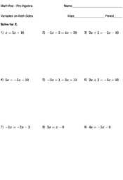 Some of the worksheets for this concept are given each formula below solve each equation for the, literal equations and formulas, work 2 2 solving equations in one variable, practice solving literal equations, solving. Solving Equations With Variables On Both Sides Mathvine Com