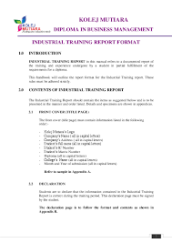 An industrial training report should be prepared for each period of approved employment. Doc Kolej Mutiara Diploma In Business Management Industrial Training Report Format Erda Wati Mohd Said Academia Edu