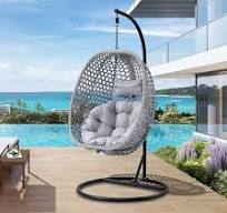 Hanging Egg Chair with Stand & Cushions, Outdoor and Indoor Hammock Rattan Swing Chair 350 lbs Capacity with Aluminum Steel Frame for Patio, Balcony, ...