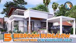 This bungalow house designs double storey home can be constructed with a estimated construction cost of rs.65 lakhs. 5 Bedroom Bungalow With Roof Deck House Design 130 Sqm Exterior And Interior Animation Id Max Houzez