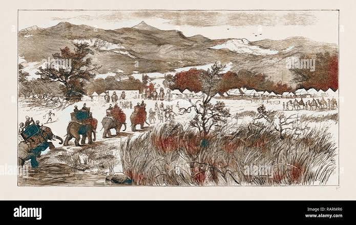 THE PRINCE OF WALES HUNTING IN THE TERAI: SHOOTING A TIGER FROM THE RIVER BANK, 1876. Reimagined by Gibon. Classic reimagined Stock Photo - Alamy