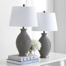 Safavieh Lighting 27 Inch Rosten Grey Led Table Lamp Set Of 2 Gray Table Lamp Sets Table Lamp Lamp Sets