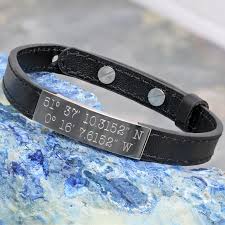 Personalised Adjustable Coordinates Leather Bracelet Any Engraving