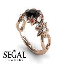 Flower Engagement Ring Rose Gold Floral Nature Inspired Etsy Black Diamond Ring Engagement Yellow Engagement Rings Unique Yellow Gold Engagement Ring
