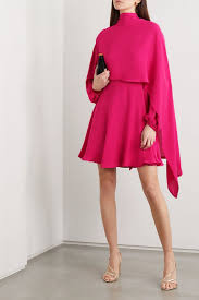 Pink Cape Effect Tie Neck Silk Chiffon Mini Dress Valentino In 2020 Chiffon Mini Dress Mini Dress Runway Mini Dress