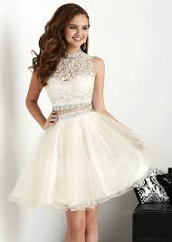 Shop Discount Elegant Ball Gown High Neck Appliqued Bodice Short Tulle White 2 Piece Prom Co White Homecoming Dresses White Dress Party Cute Homecoming Dresses