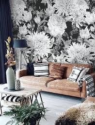 Black And White Striped Removable Wallpaper Watercolor Black And White Flowers Mural Removable Wallpaper Etsy White Flower Wallpaper Wall Wallpaper Floral Wallpaper