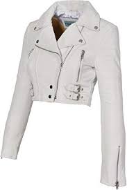 New A1 Fashion Goods White Leather Womens Biker Jacket Short Cropped Fitted Bolero Bustier Coat Amanda Leather Jackets Women Womens Biker Jacket Leather Jacket