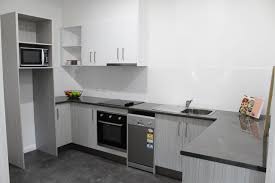 White Overheads Metropolitan Concrete Laminate Benchtops Laminex Chalky Teak Base Cupboards Custom Kitchen Kitchen Company Kitchen