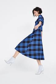 チェック柄ワンピース 詳細 11 990 jpy ブルー 2047 913 aラインワンピース 半袖 ラウンドネック コンシールバックジッパー仕様 fashion midi skirt zara