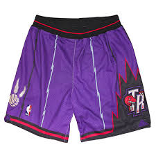 This is an advertisement for universal studios. Mens Toronto Raptors Throwback Purple Authentic Style On Court Shorts