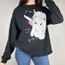 Black emo mall goth ahegao girl baggy long sleeve... | Depop