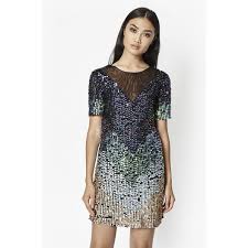 French Connection Cosmic Beam Sequin Dress 220 Liked On Polyvore Featuring Dresses Utility Blue Multi See Through Dress French Connection Dresses W Look