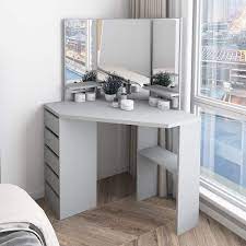 2 piece black tri folding mirror vanity makeup table set bathroom with stool and drawer bedroom set. Farelves Corner Dressing Table Grey With 3 Mirrors And 5 Drawers Vanity Table Makeup Table Bedroom Dressing Table Girls Energy Class A Buy Online In Andorra At Andorra Desertcart Com Productid 216583559