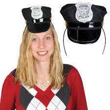 Club Pack Of 12 Black And Silver Snap On Police Hat Headband Costume Accessories 4 Police Hat Costume Accessories Costumes