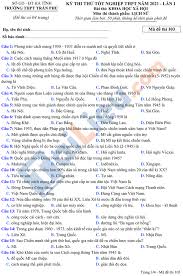 Đề thi và đáp án môn lịch sử thpt quốc gia 2021 mã đề 313. Ä'á» Thi Thá»­ Thpt Quá»'c Gia 2021 Mon Sá»­ TrÆ°á»ng Tráº§n Phu Ha TÄ©nh