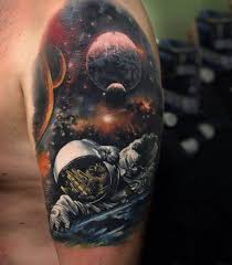 Black And White Space Tattoo Half Sleeve 100 Astronaut Tattoo Designs For Men Spaceflight Ideas Space Tattoo Astronaut Tattoo Outer Space Tattoos