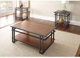 Another teakwood end table strikes a pose with a solid trunk leg. Amazon Com Steve Silver Company 3 Piece Micah Occasional Set 48 X 28 X 19 Dark Oak Finish Ki 3 Piece Coffee Table Set Coffee Table Coffee And End Tables