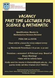 Part time teacher jobs in malaysia job. Kolej Perkembangan Awal Kanak Kanak Part Time Lecturer For Science Mathematic