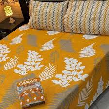 Vibrant Orange Salonica Printed Double Bed Sheet Set